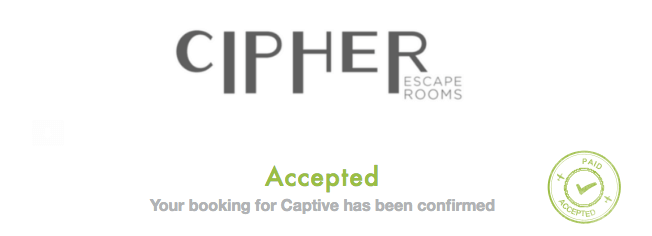 Escape Room Confirmation Email