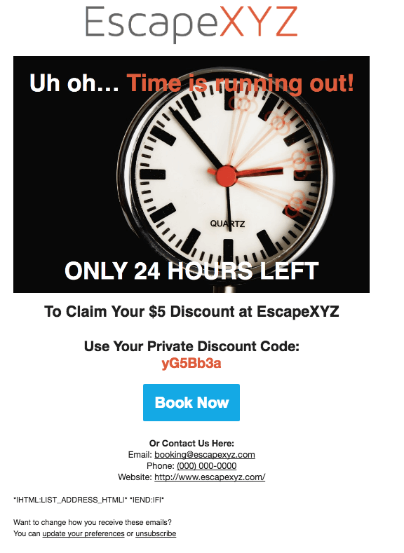 Escape Room Promotional Email