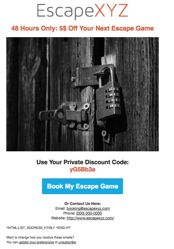 Escape Room Email Template