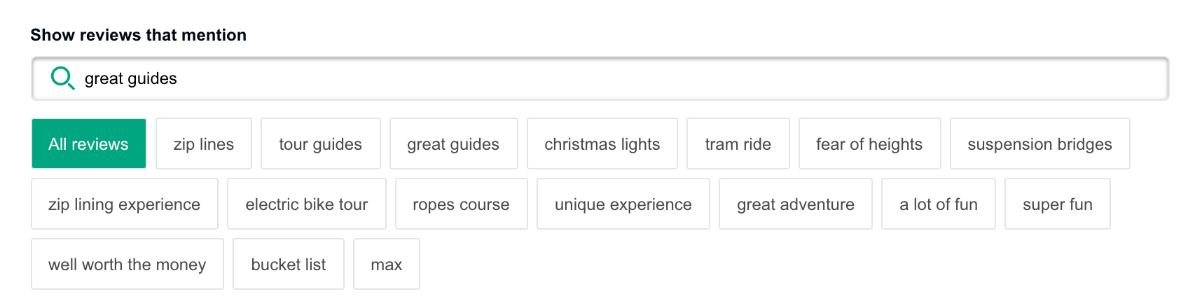 Zipline TripAdvisor Search Filter