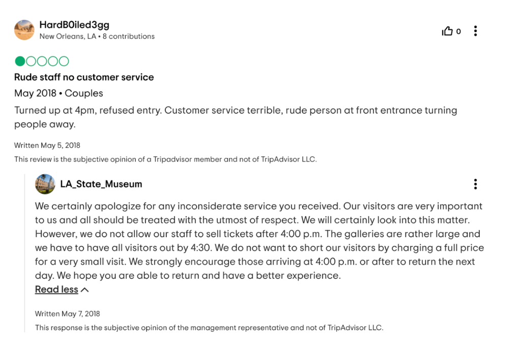 Example of good respond to the customer who is upset with a specific policy