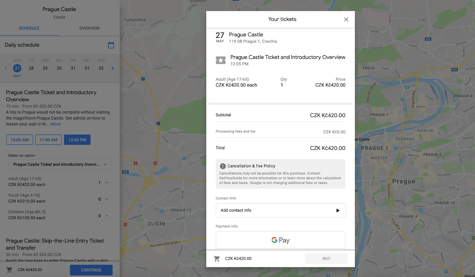 Reserve with Google on Google Maps - Making a booking