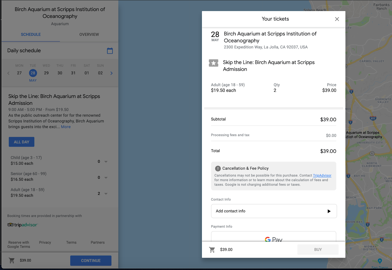 Reserve with Google checkout