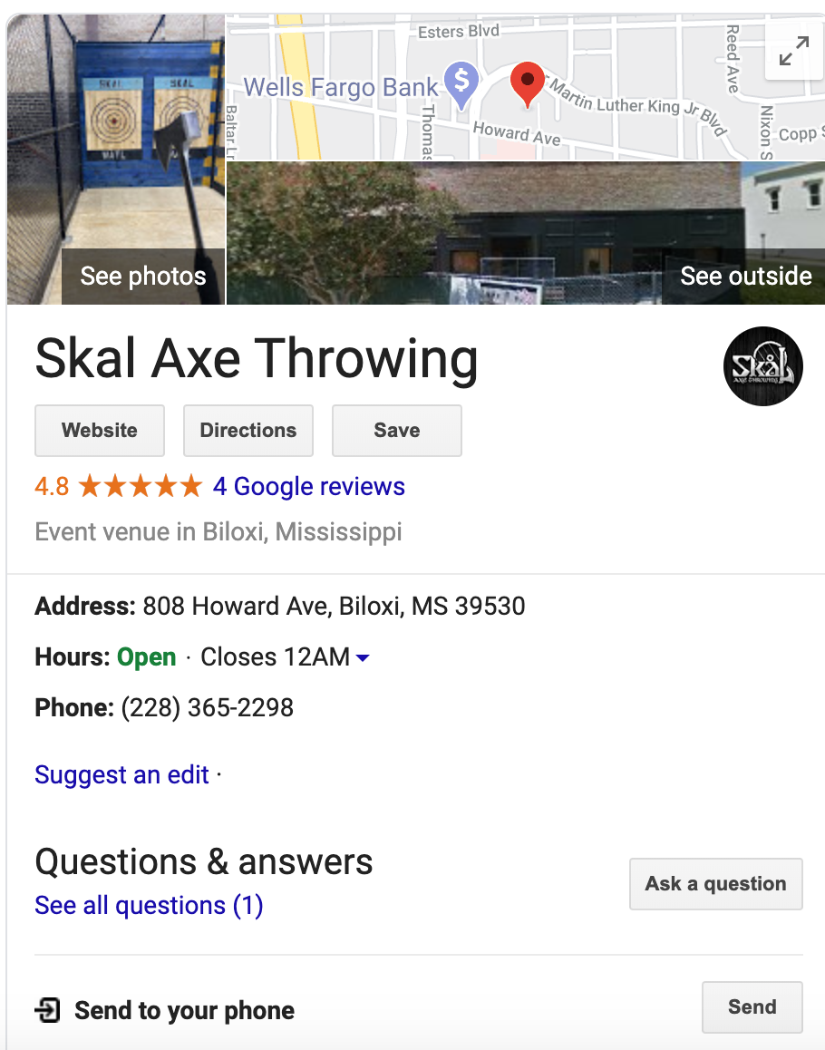 Google My Business Page  example