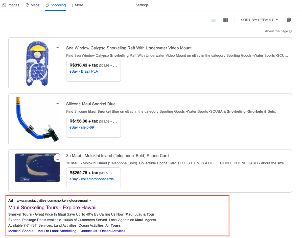 google shopping ad example