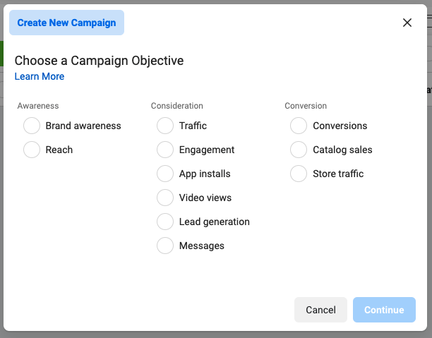 facebook ad campaign objective