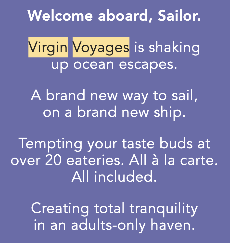 Example of virgin voyages encouraging guests to add anything else