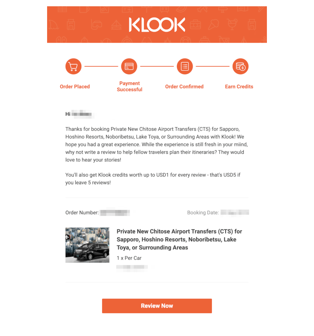 Klook customer feedback email