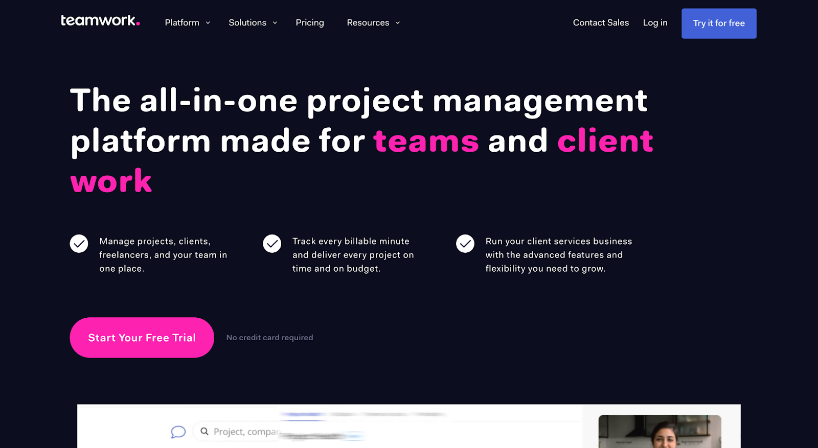 Teamwork landing page