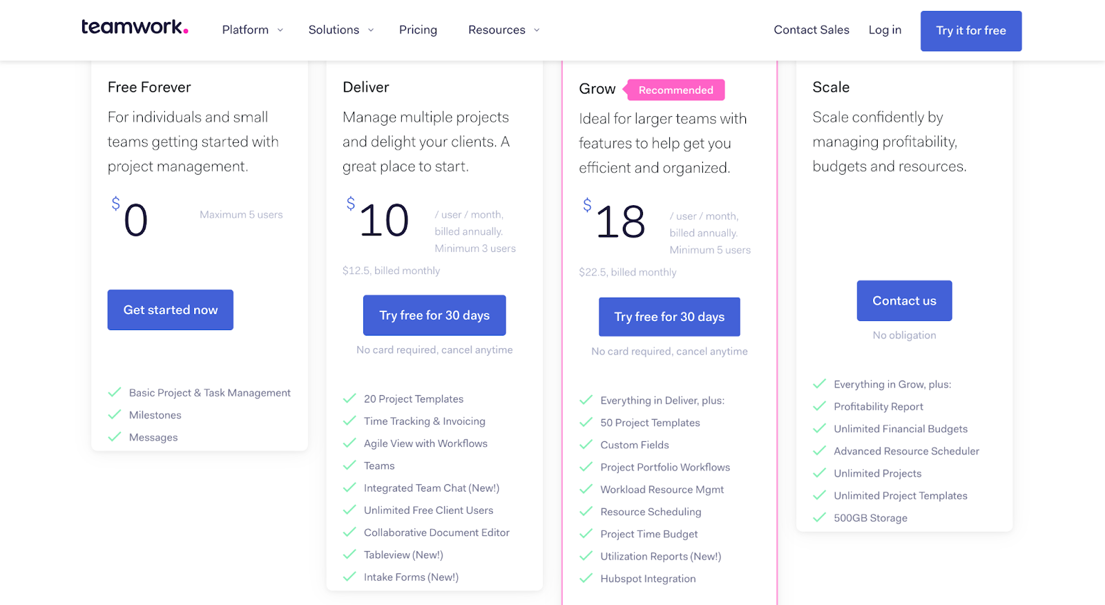 Teamwork pricing plans