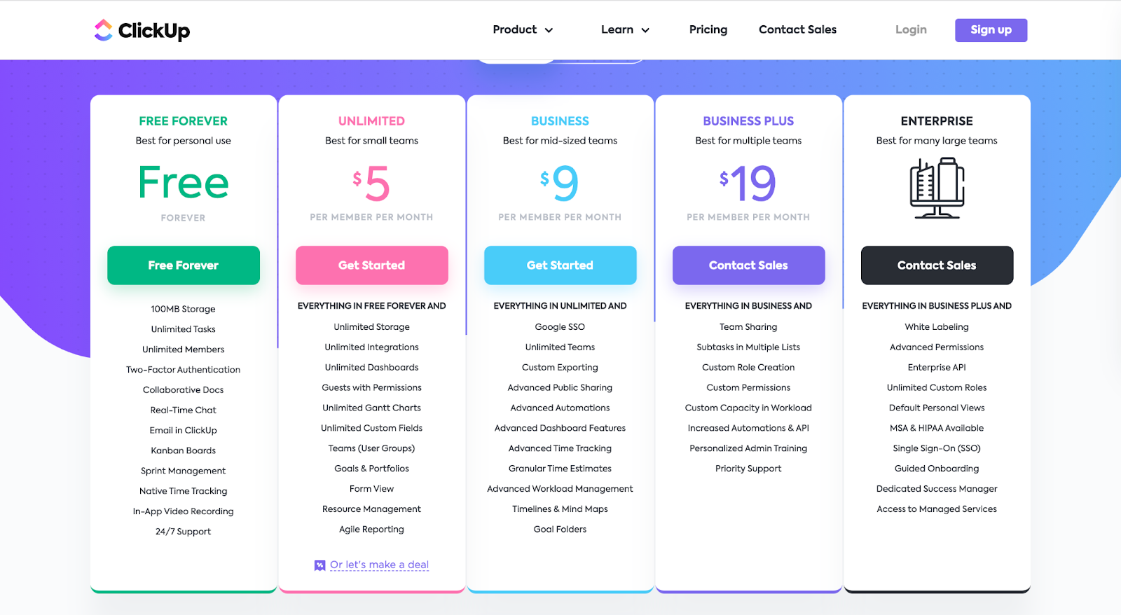 Clickup pricing plans