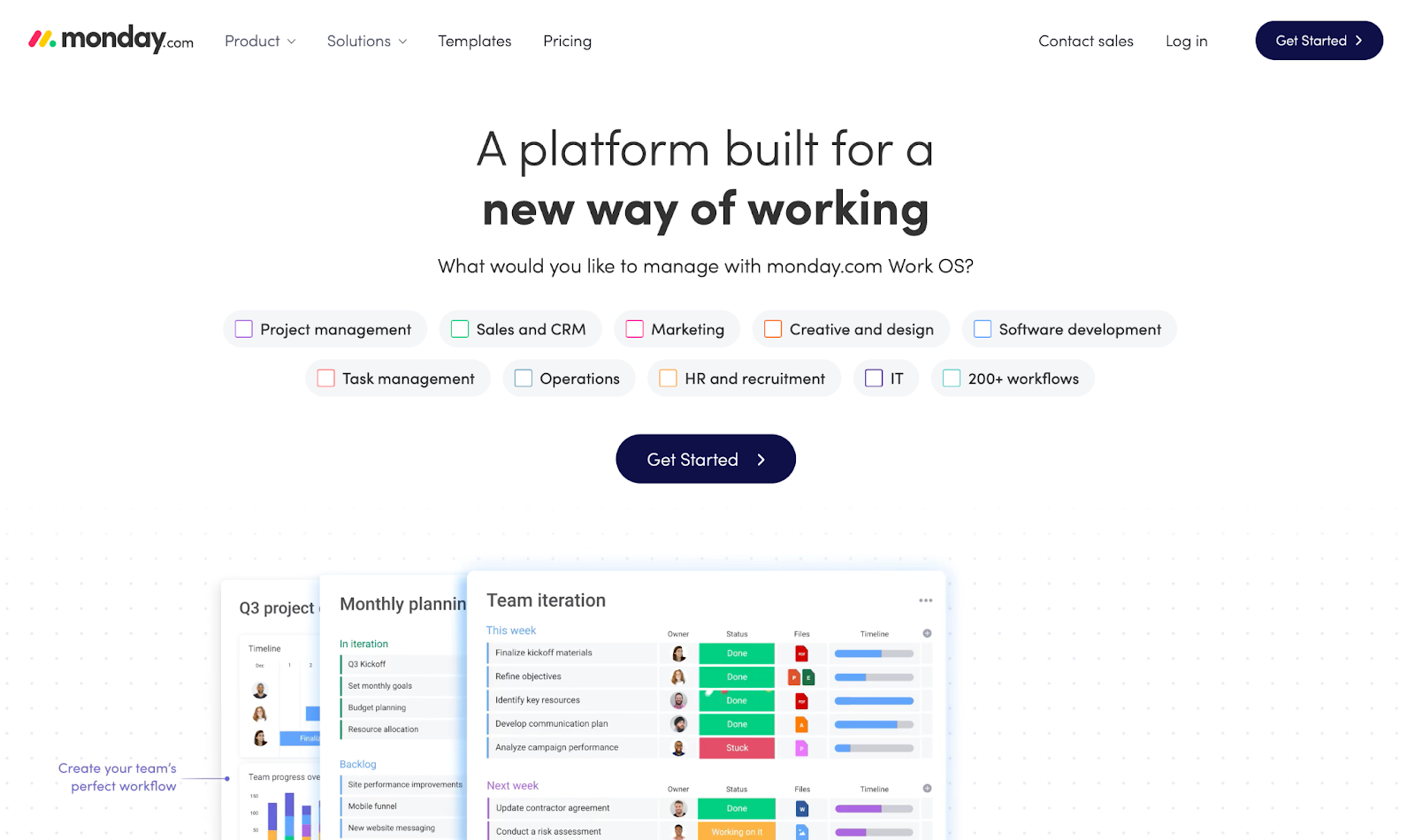 Monday landing page platform