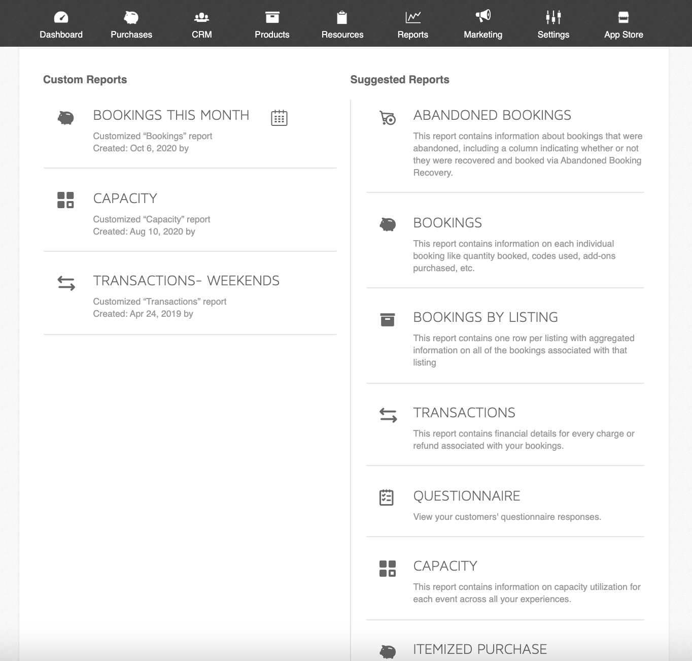 Custom Reports webpage