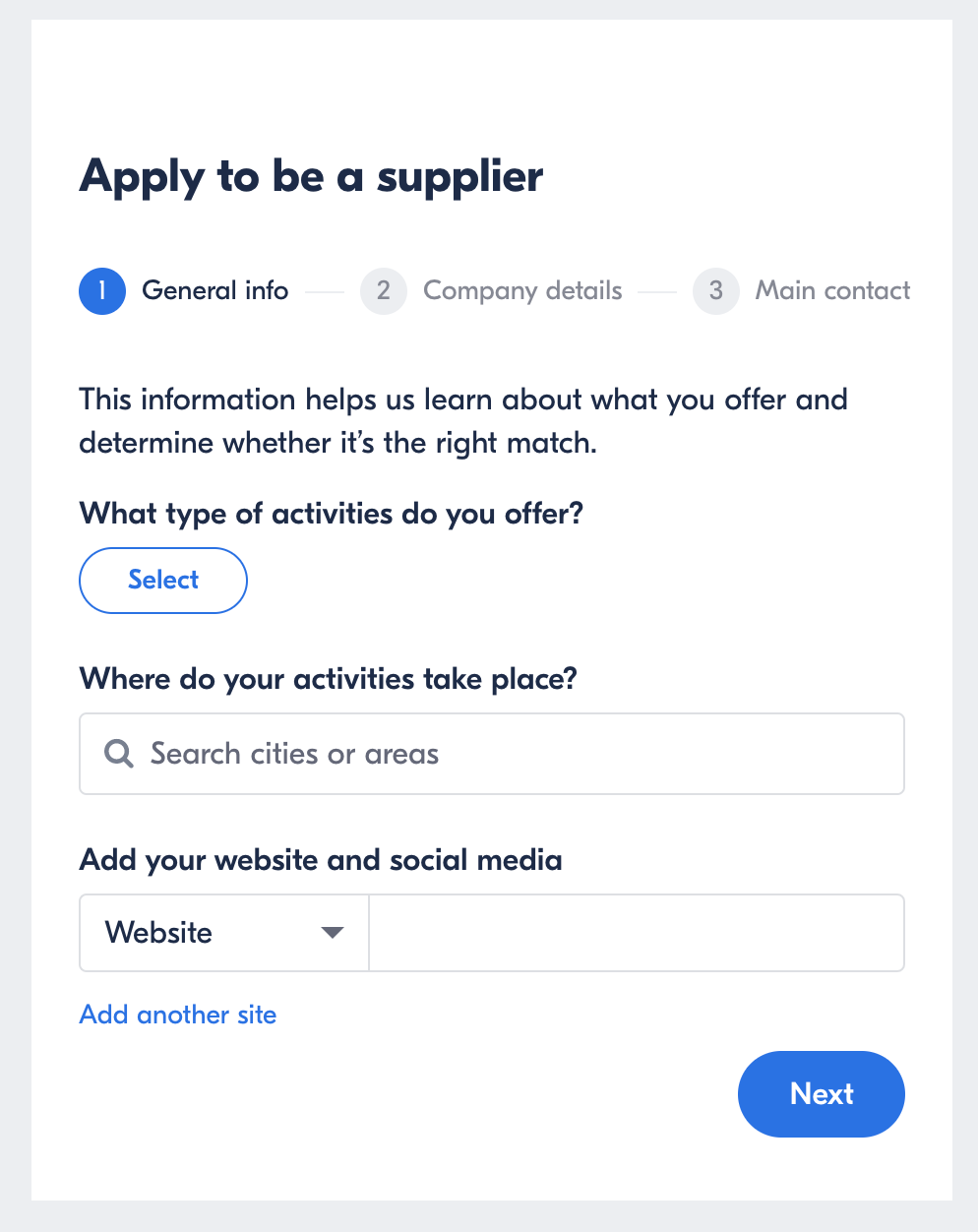 Apply to be a supplier screenshot