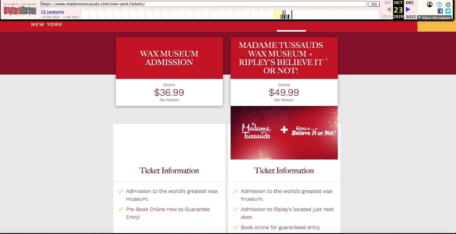 Madame Tussauds New York City  ticket price