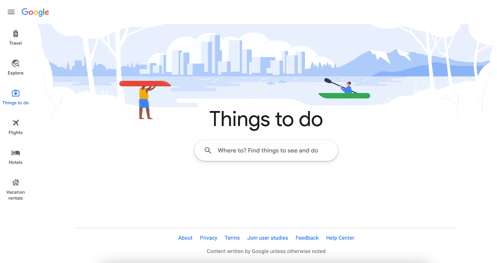 Google things to do webpage