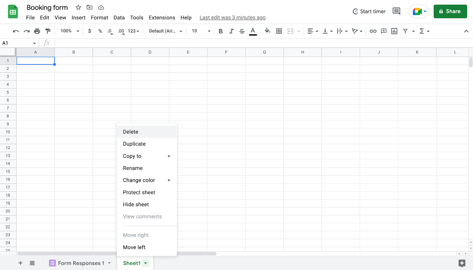 Booking form on Google sheets