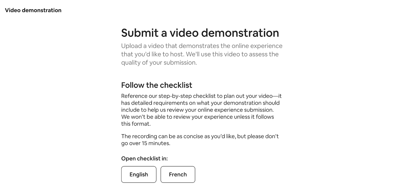 Submit a video demonstration airbnb example
