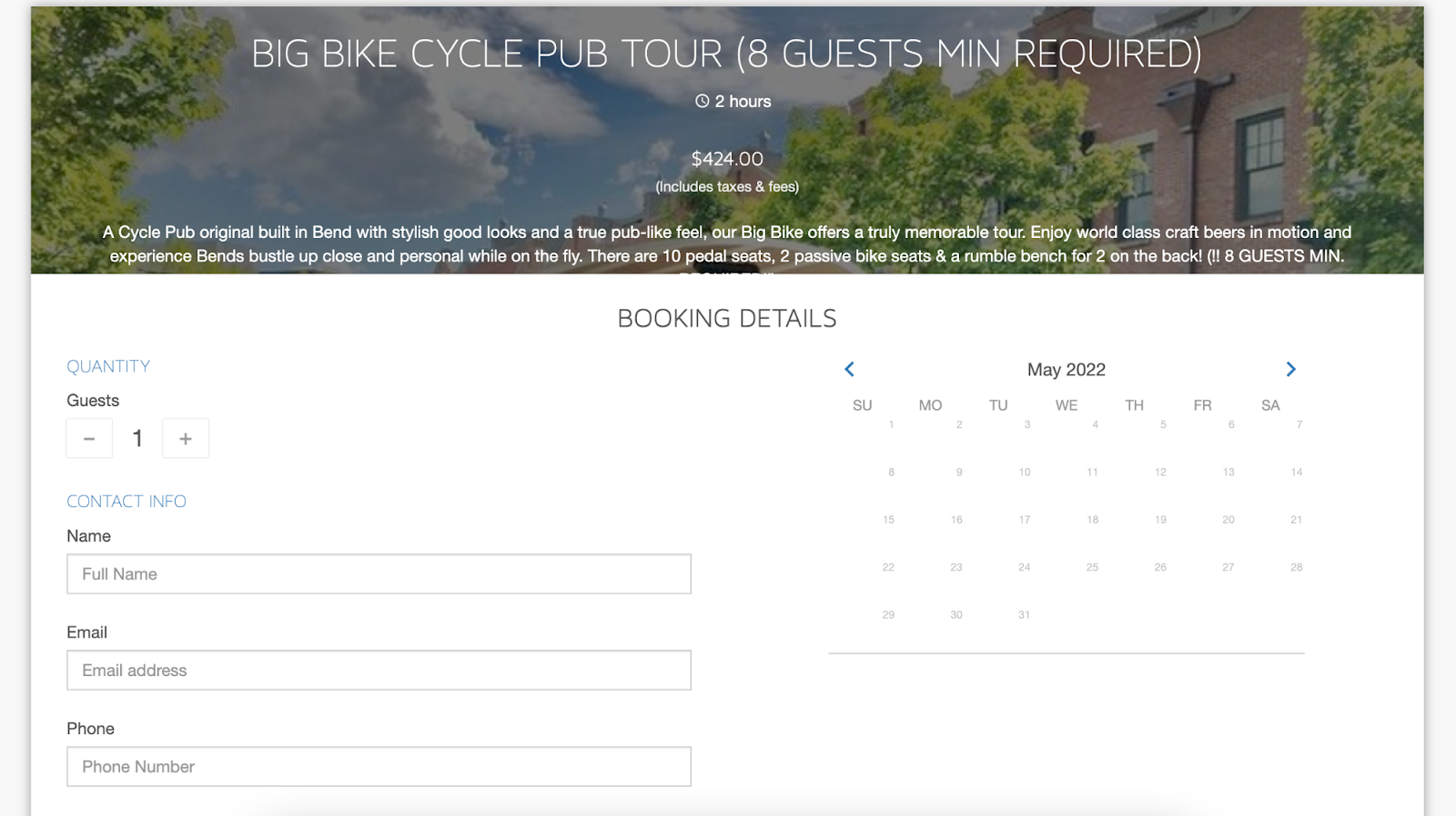 Big Bike cycle pub booking form