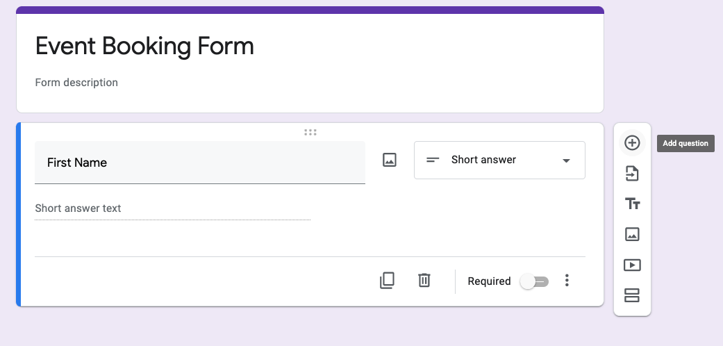 Event booking form example