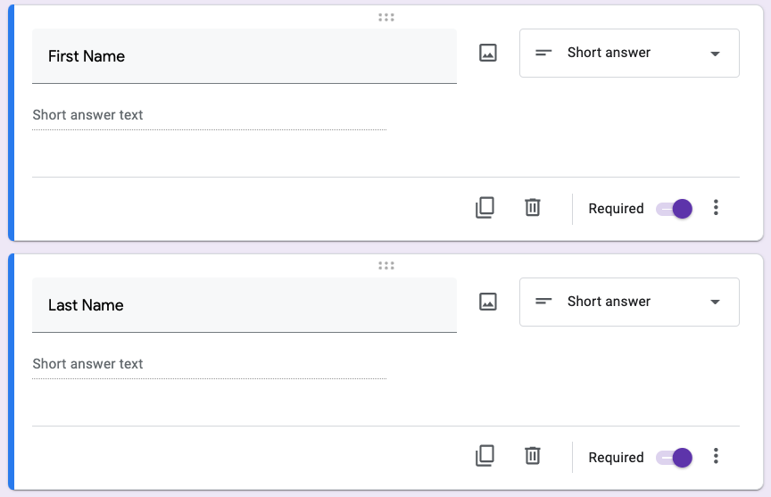 Google Forms example booking