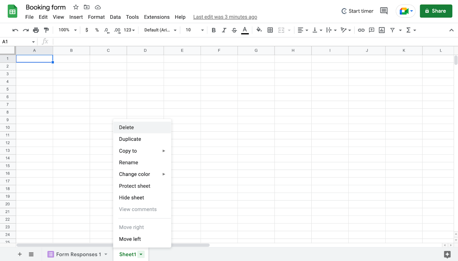 Booking form on google sheets