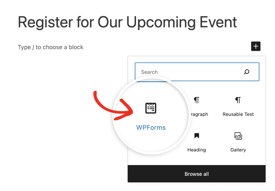 Select WPForms block