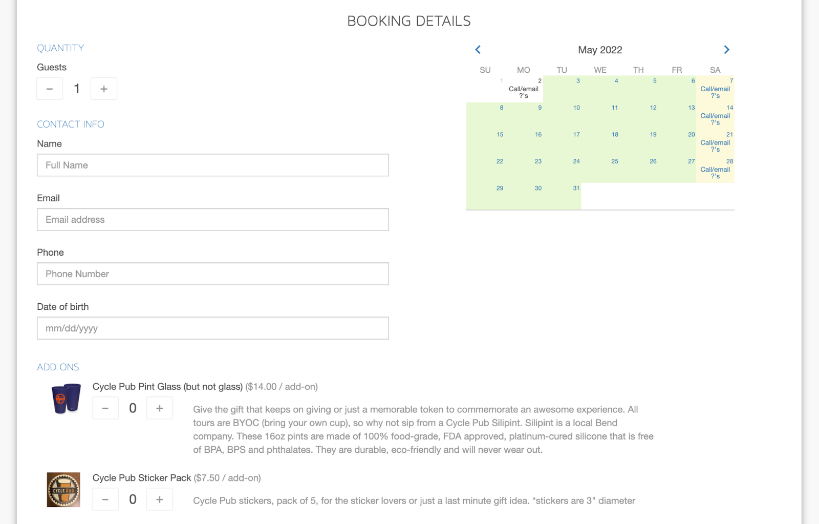 Booking form example