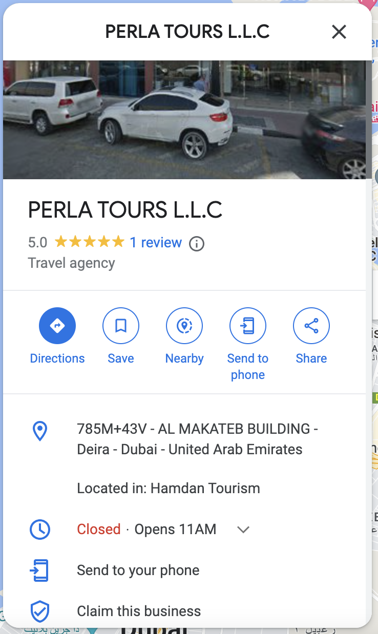 Perla Tours company on google