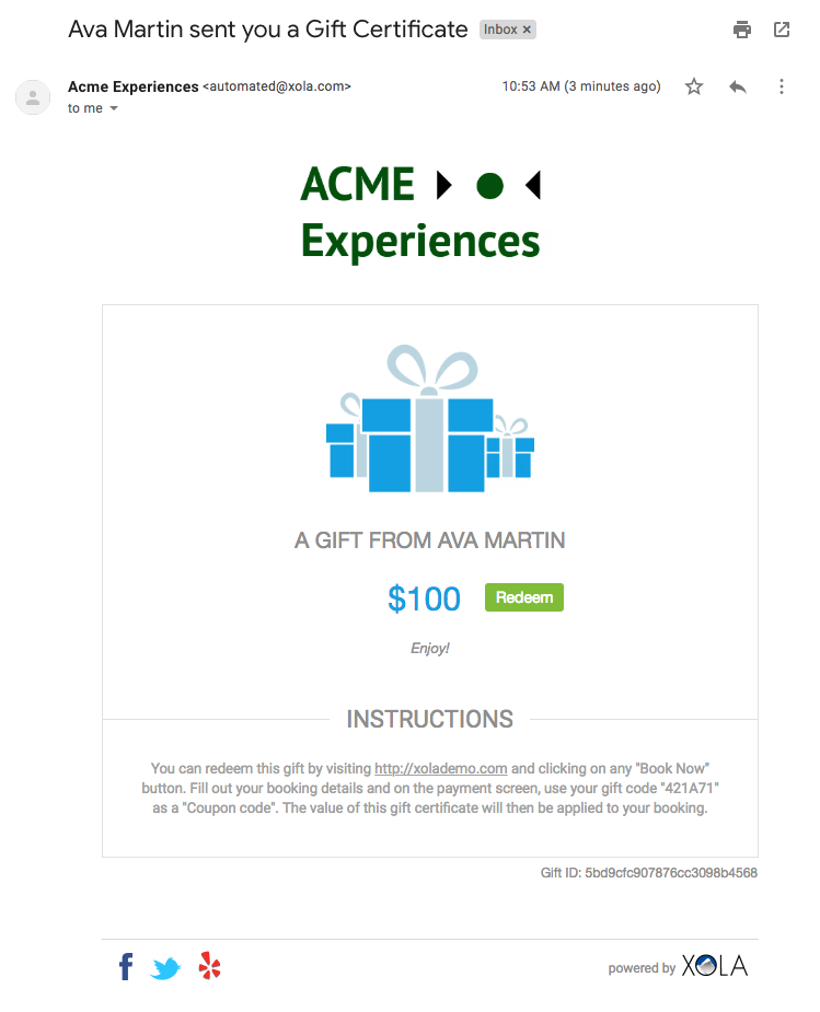 Giftcard example from ACME