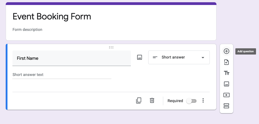 Booking form example in google forms