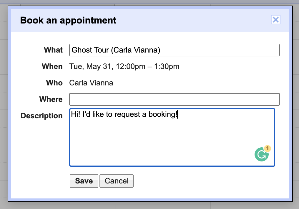 Booking an appointment example