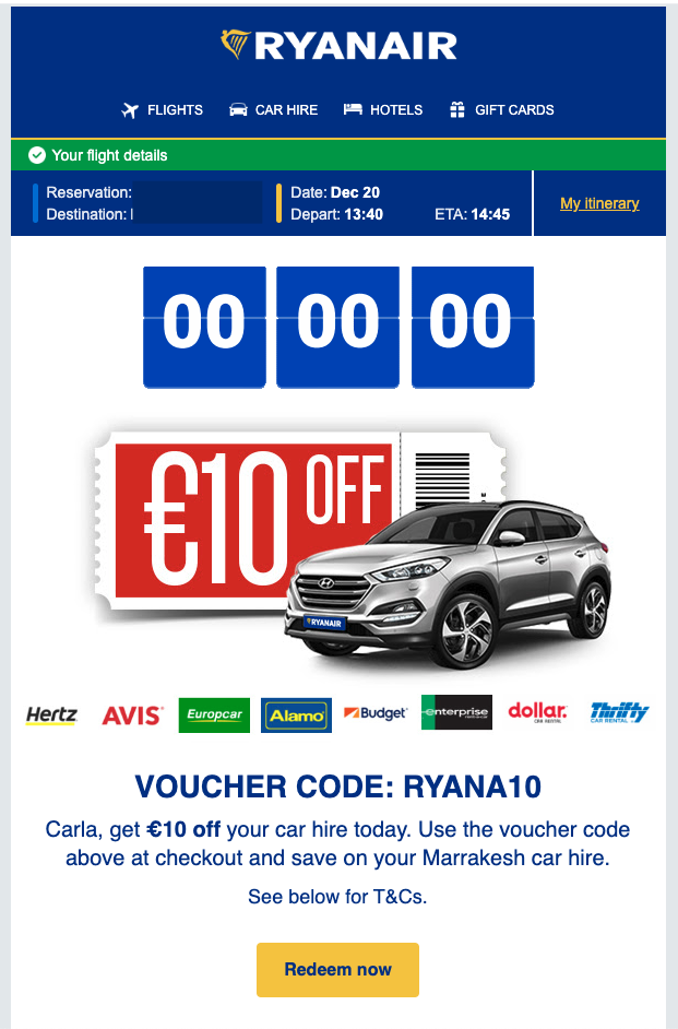 Ryan air upsell example