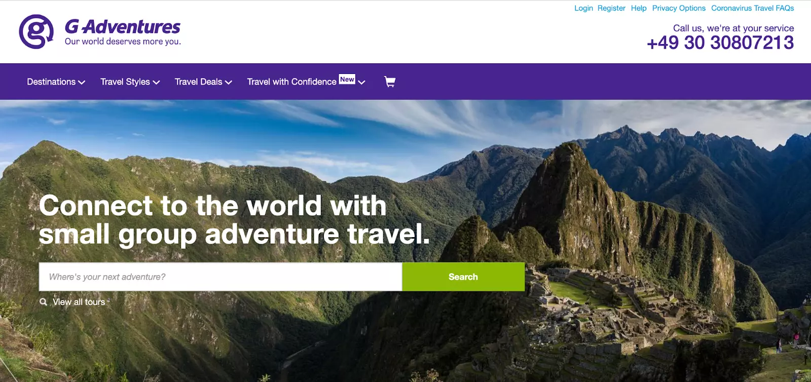 G adventures landing page