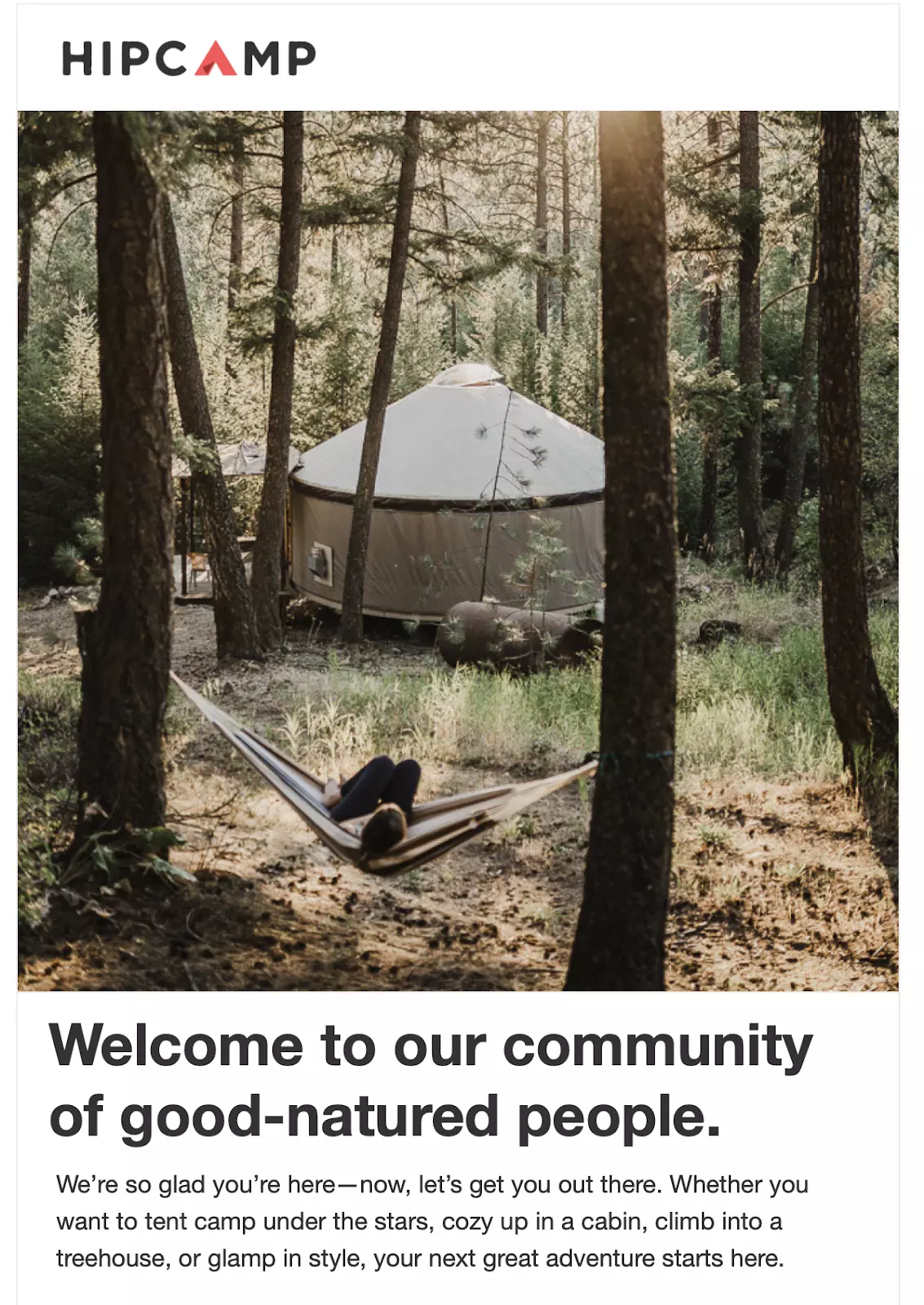 Hipcamp welcome subscriber example