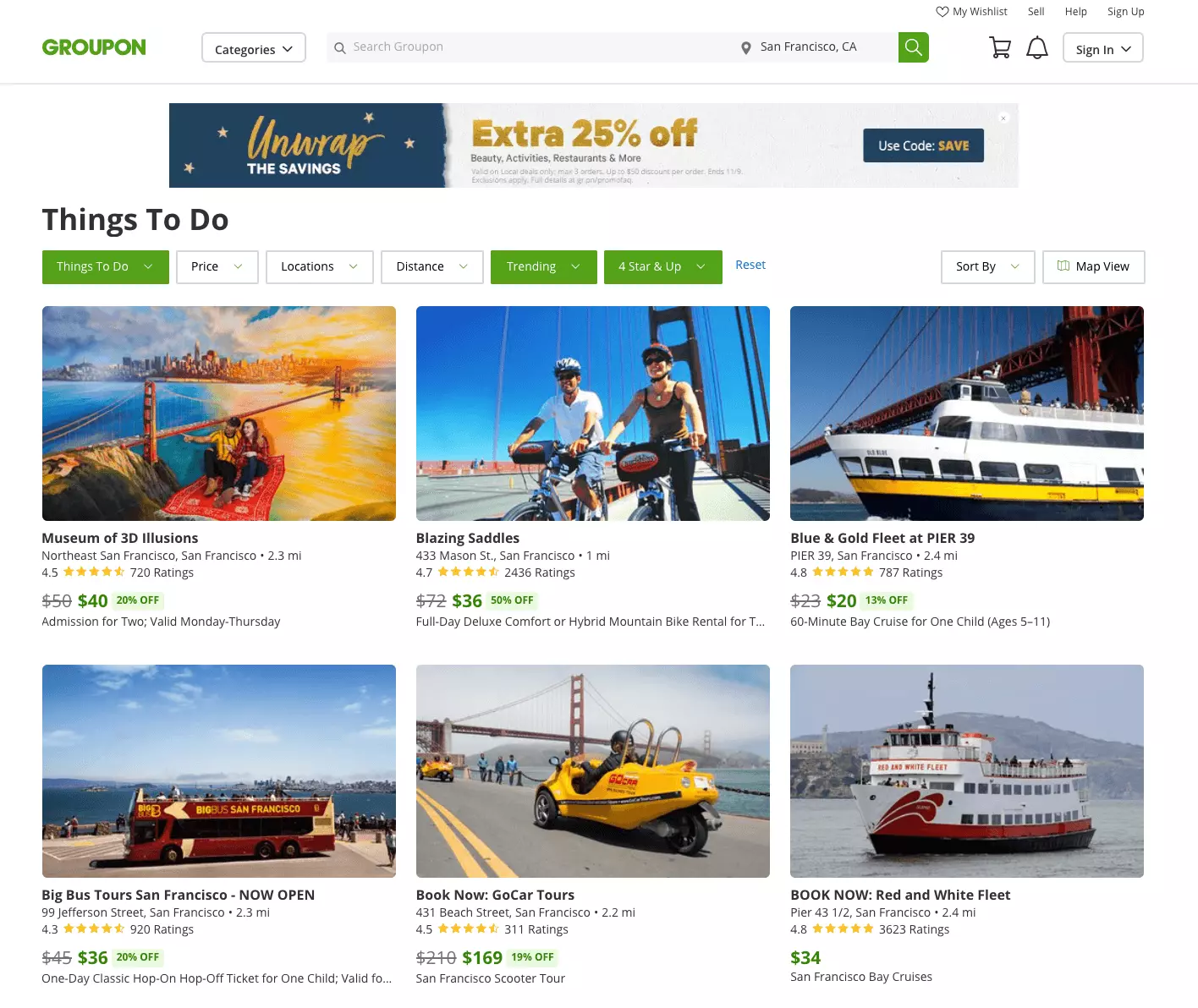 Groupon things to do page
