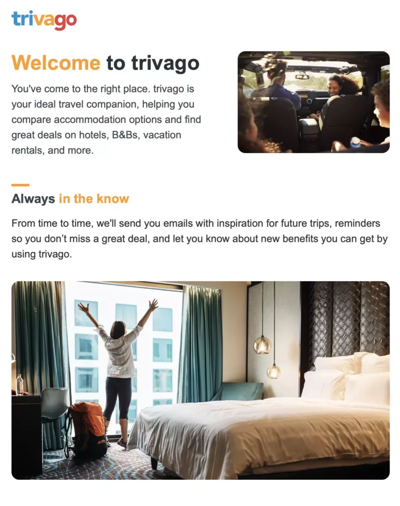 Trivago welcome example