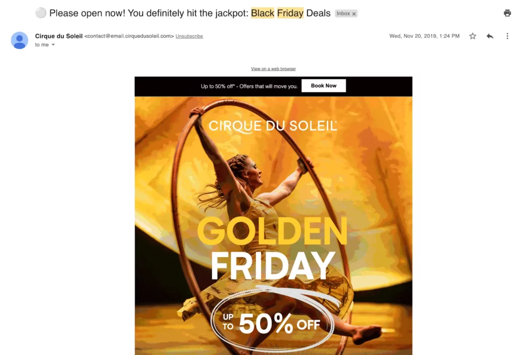 Cirque du soleil black friday example