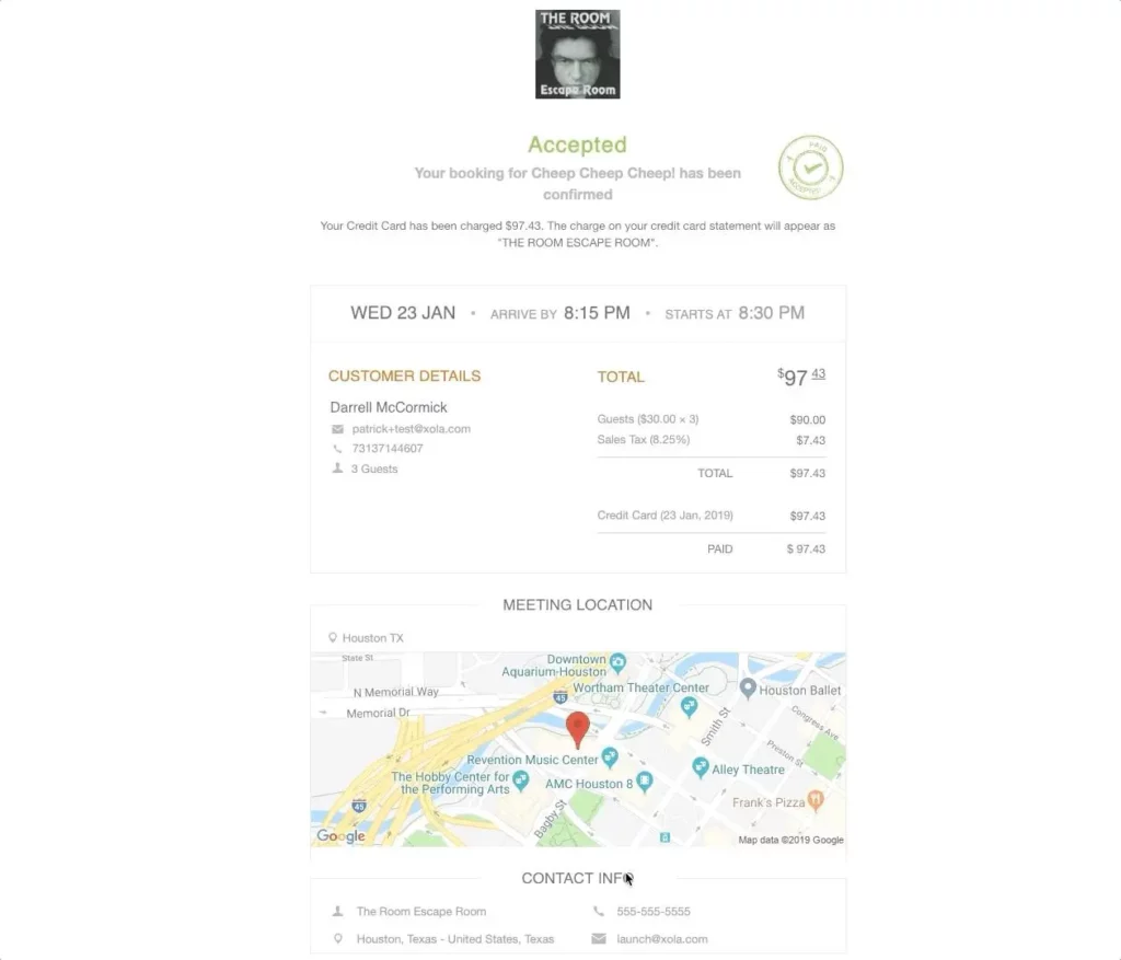 email example of booking