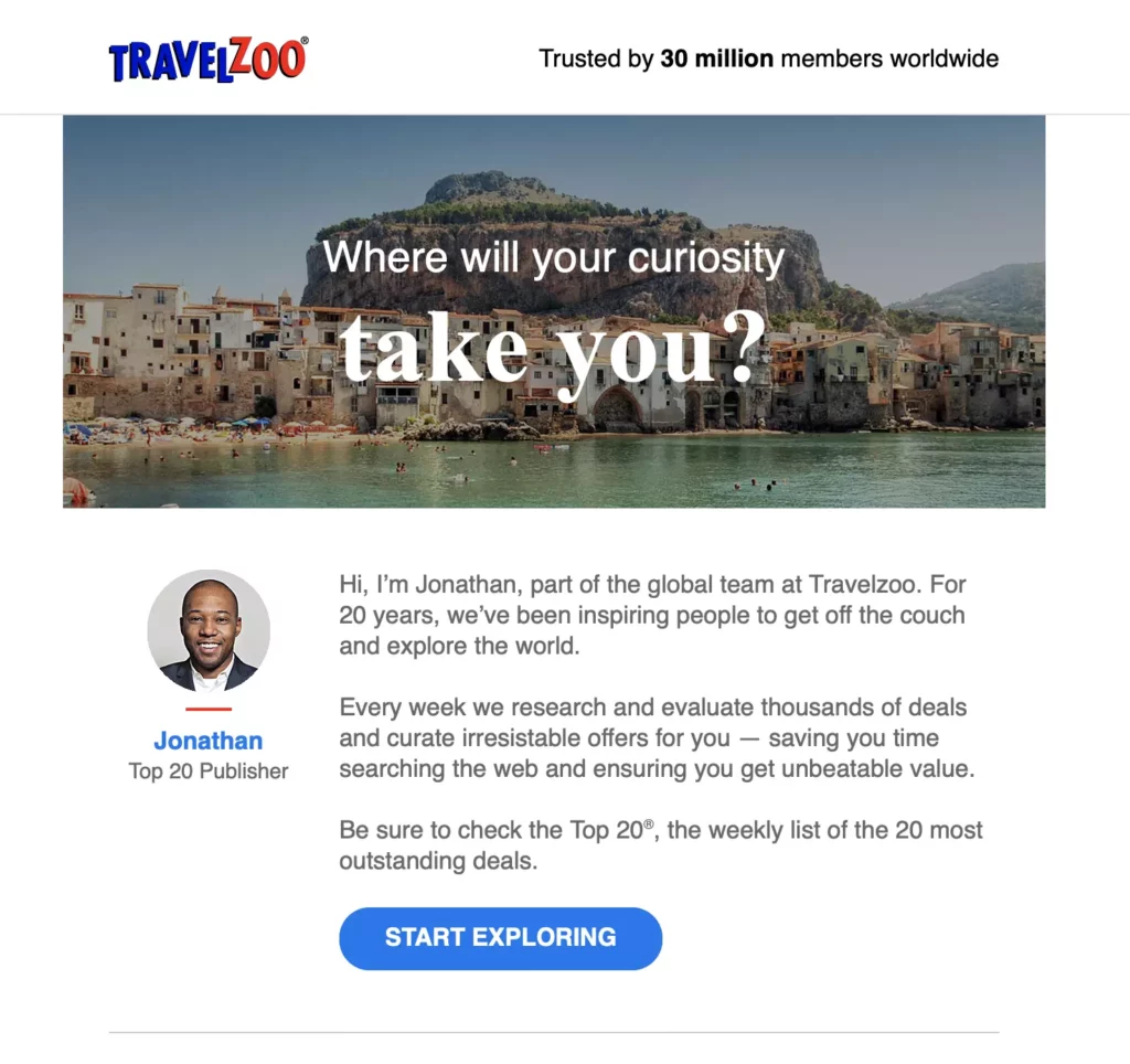 TravelZoo thank you for subscribing email