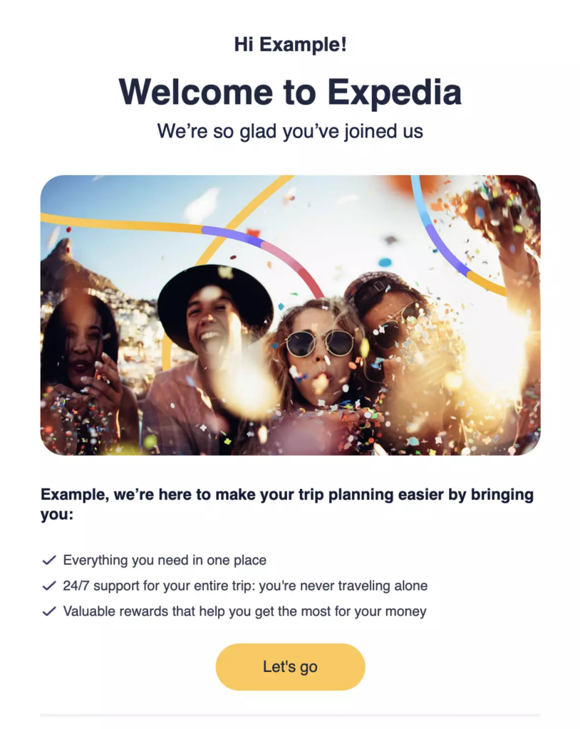 Expedia after a user creates an account