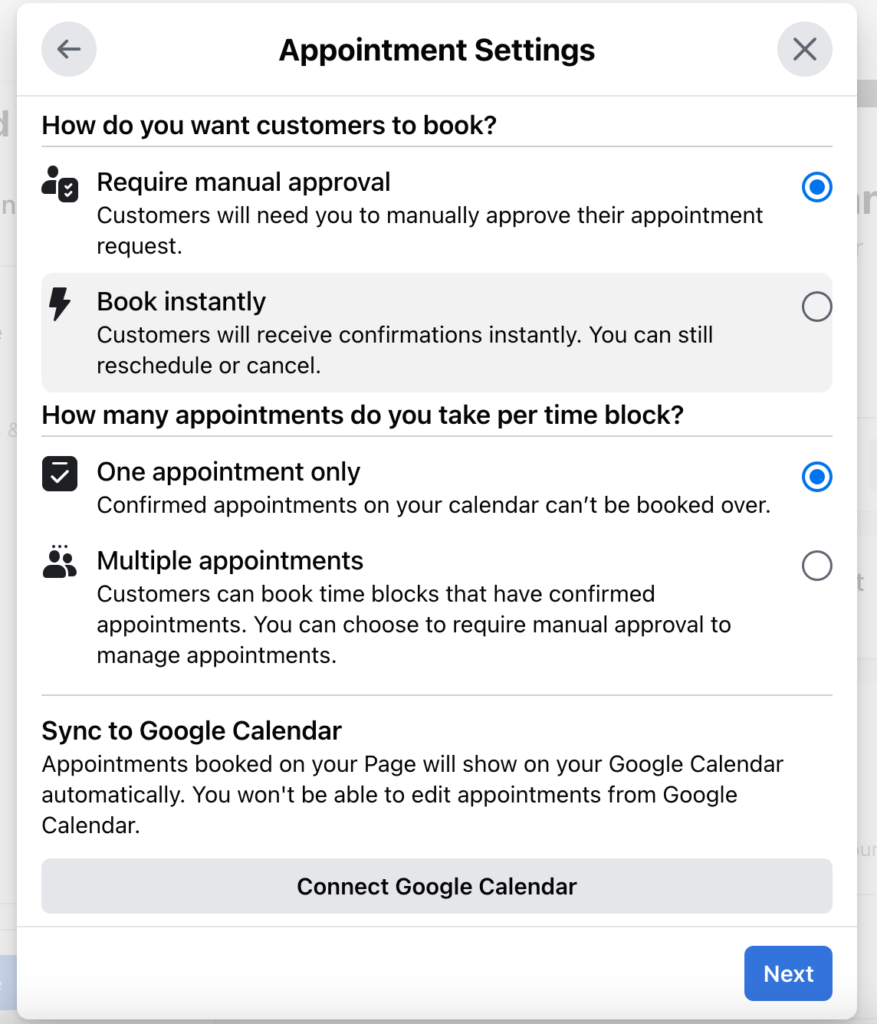 Appointment settings