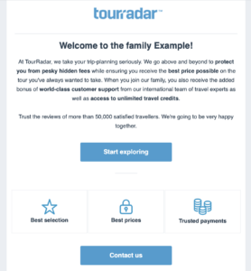 Tour radar confirmation email example