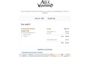 Alice in Wonderland booking reminder
