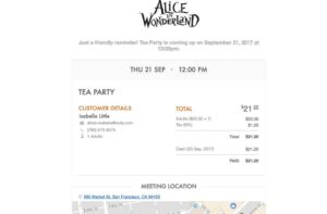 Alice in Wonderland booking reminder