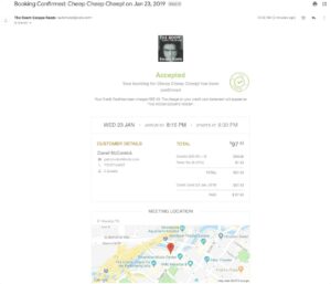 The room booking confirmation